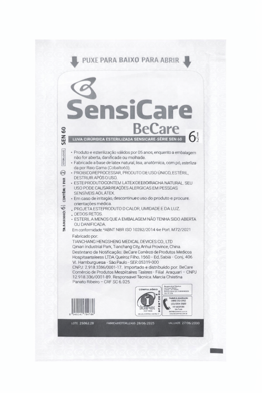 LUVA CIRÚRGICA ESTÉRIL 6.5 SENSI CARE