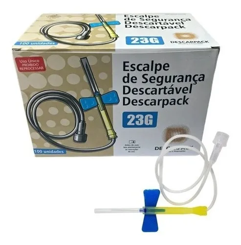 ESCALPE DESCARTÁVEL 23G DESCARPACK CAIXA COM 100 UNIDADES