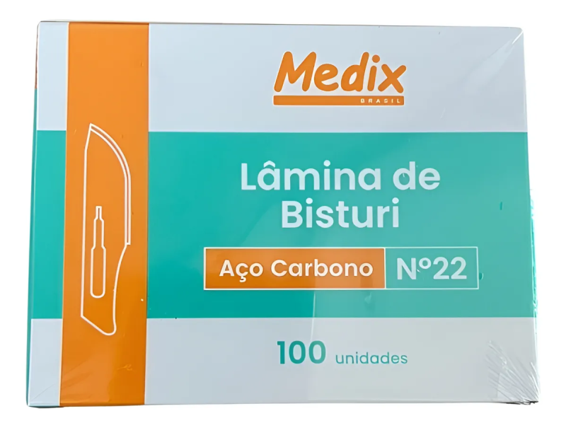 LÂMINA PARA BISTURI 22 MEDIX CAIXA COM 100 UNIDADES